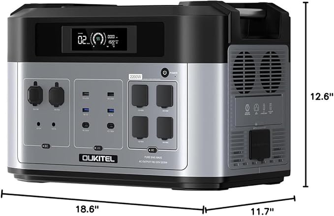 Oukitel BP2000 Solar Generator, 2048Wh Power Station with LiFePO4 Batteries, 6 2200W AC Outlets, UPS Backup, Bi-directional Portable Power Station for Home Power Outage, Outdoor Camping RV