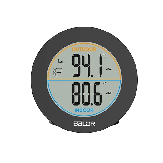 BALDR Wireless Indoor Outdoor Thermometer - 2.5” LCD Display Digital Thermometer for Home - Surface or Wall Thermometers Indoor & Outdoor Weather Station, Wireless Remote Transmitter Included (Black)