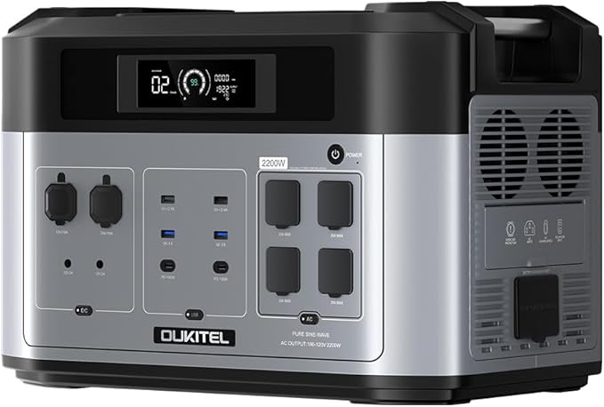 Oukitel BP2000 Solar Generator, 2048Wh Power Station with LiFePO4 Batteries, 6 2200W AC Outlets, UPS Backup, Bi-directional Portable Power Station for Home Power Outage, Outdoor Camping RV