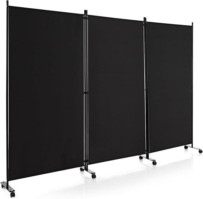 Giantex 3 Panel Room Divider with Wheels, 103''W x 71''H Folding Privacy Screen, Rolling Partition Room Dividers for Home Office Studio, Freestanding Fabric Wall Divider for Room Separation, Black