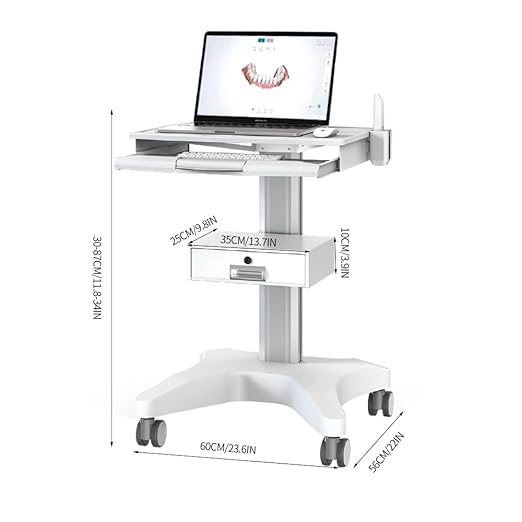 Hospital Medical Trolley Mobile Laptop Pallet Cart with Oral Scanner Holder Height Adjustable Workstation for Dental Clinic Hospital Beauty