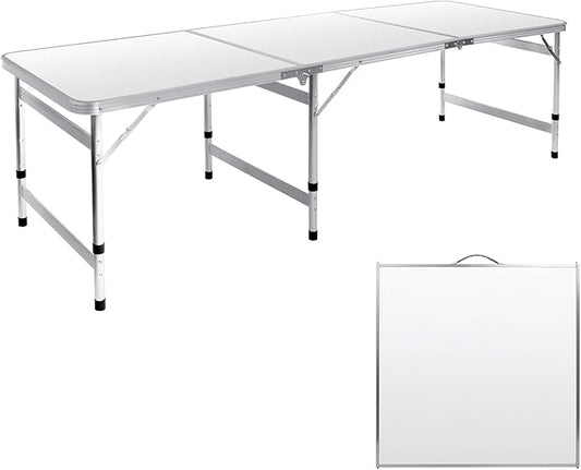 Camping Table 6FT Folding Table Large 3 Adjustable Height Portable Picnic Table Camp Aluminum Outdoor Picnic BBQ White