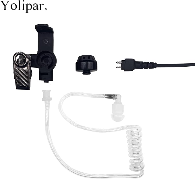 2-Pin 2-Wire Baofeng UV-5R Earpiece Surveillance Kit Compatible with BTECH Retc15/Retevis RT21 RT22 Kenwood Arcshell AR-5 Walkie Talkie Radio with Big PTT Mic Tansparent Acoustic Tube Headset