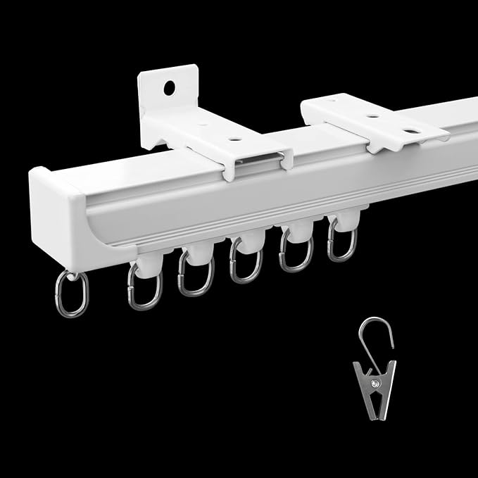 Ceiling Curtain Track Ceiling and Wall Mounted Heavy-Duty Curtains Rails Room Divider Curtains Shower RV Tracks Ceiling Sliding Curtain Rods With Clips,White 18ft.