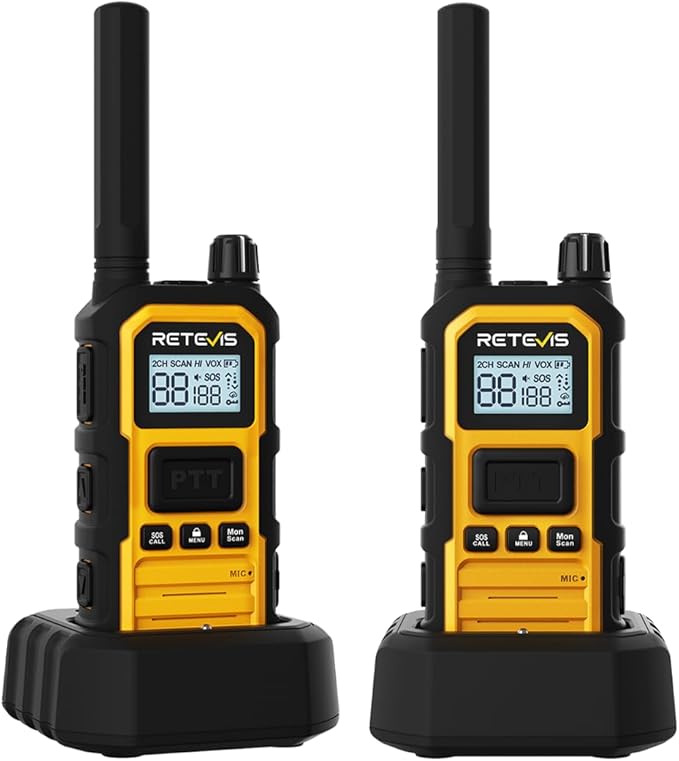Retevis RB48 Plus IP67 Waterproof Heavy Duty Long Range Walkie Talkies, GMRS Radio, Construction Jobsite Two Way Radio, NOAA, Shock Resistant, Dual PTT, Vibration Reminder(4 Pack)