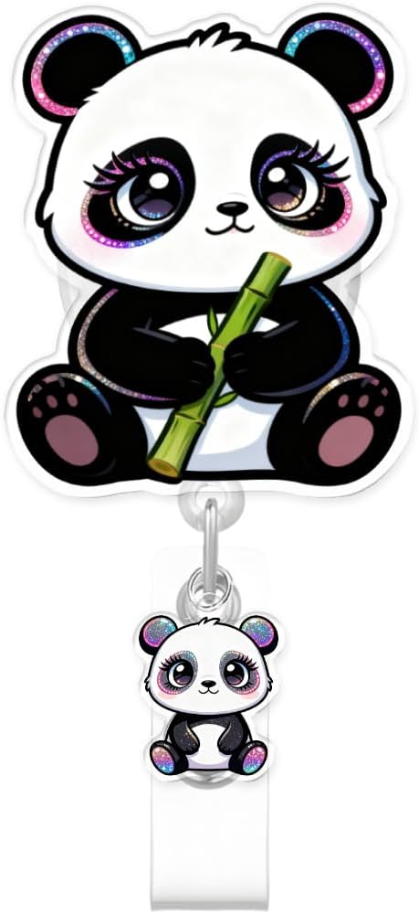 Cute Panda Badge Reel for ID Card, Funny Animal Panda Retractable Nurse Alligator Clip Badge Reel for Women, ID Name Tag Badge Holder for Office School Hospital Nurses Doctors Teachers