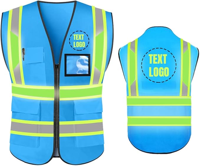 YOWESHOP High Reflective Visibility Safety Vest Custom Your Logo Safety Workwear with Reflective Strips and Front Zipper