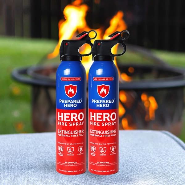 Prepared Hero Fire Spray - Mini Fire Extinguishers for House, Car, Garage - Kitchen Small Fire Extinguisher for Home, 100% Organic - Compact, Portable & Easy to Use, Non-Toxic - 4 Pack