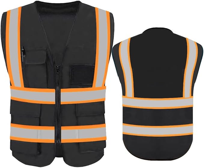 YOWESHOP High Reflective Visibility Safety Vest Custom Your Logo Safety Workwear with Reflective Strips and Front Zipper