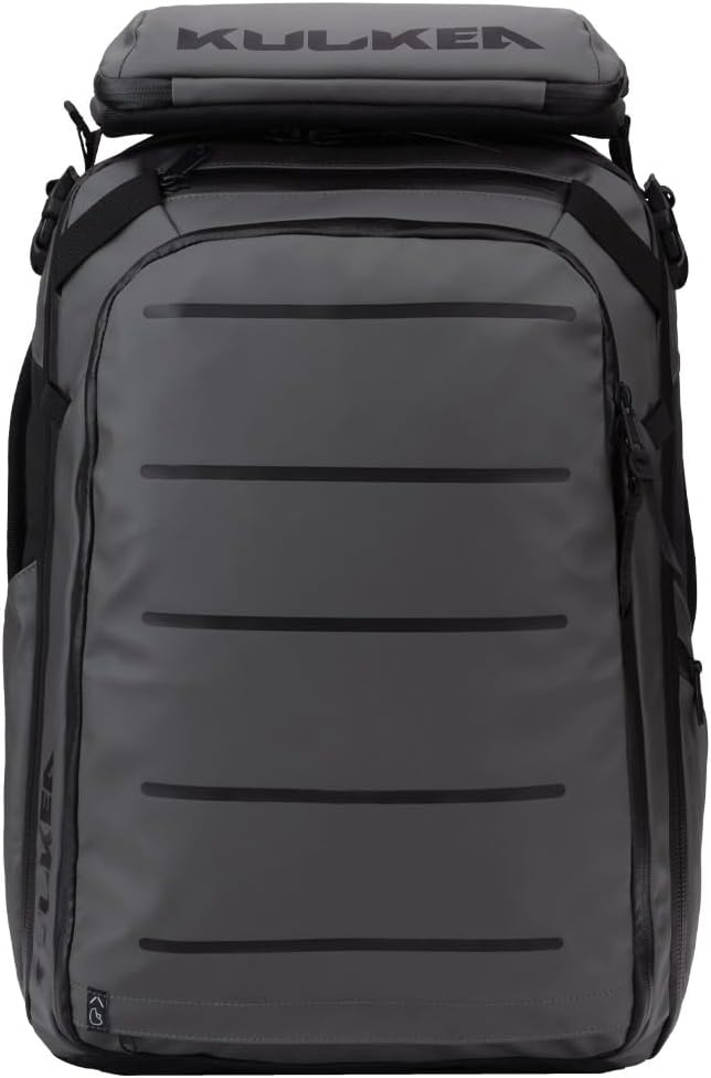 Käydä 36L Travel Backpack - Spacious Carry On Backpack with Detachable Travel Pouch, Magnetic Water Bottle Pocket, Passport and Laptop Pocket - Convertible Boot Bag for Snow Sports (Black/Gold)