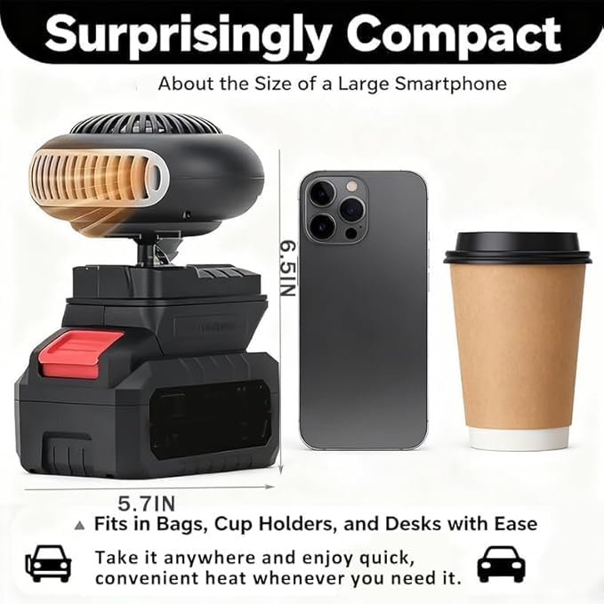 Battery Powered Heater, Battery Operated Heater, Quiet Long Heating, Ultra-Light/Ultra-Powerful/Portable/360-Degree Rotation/Anti Tilt Design, for Camping/Indoor/Car Defroster (10 Batteries*1)