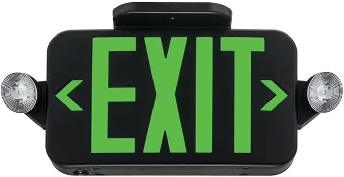 Lithonia Lighting ECRG Basics LED Exit Sign/Emergency Light Combo, Red/Green Switchable Exit Sign and Emergency Lights for Business, 2-Head Fixture, Round Lamp Heads, Black
