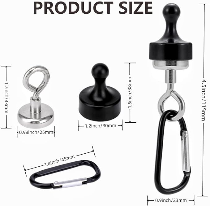 4Pack Strong Magnet Hooks, Pulling Force Rare Earth Magnetic Hooks with Countersunk Hole Eyebolt for Outdoor Hanging Camping Light,Skylight Tent Fixer Hook with Mountaineering Buckle