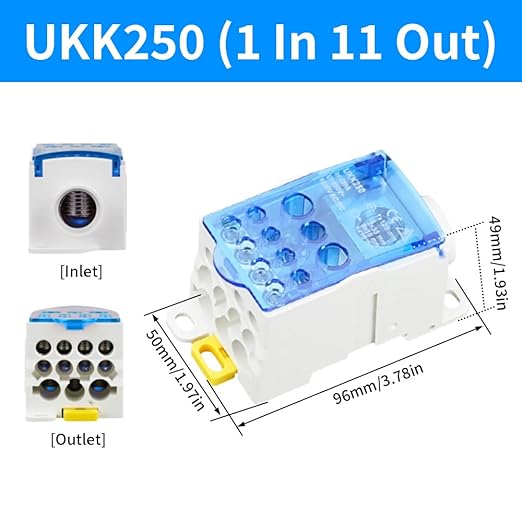 DIN Rail Distribution Box,690V 250A Positions Screw Terminal Block Junction Box Breaker Box Circuit Breaker Distribution Box for Various Power Distribution Needs (Blue, 250A)