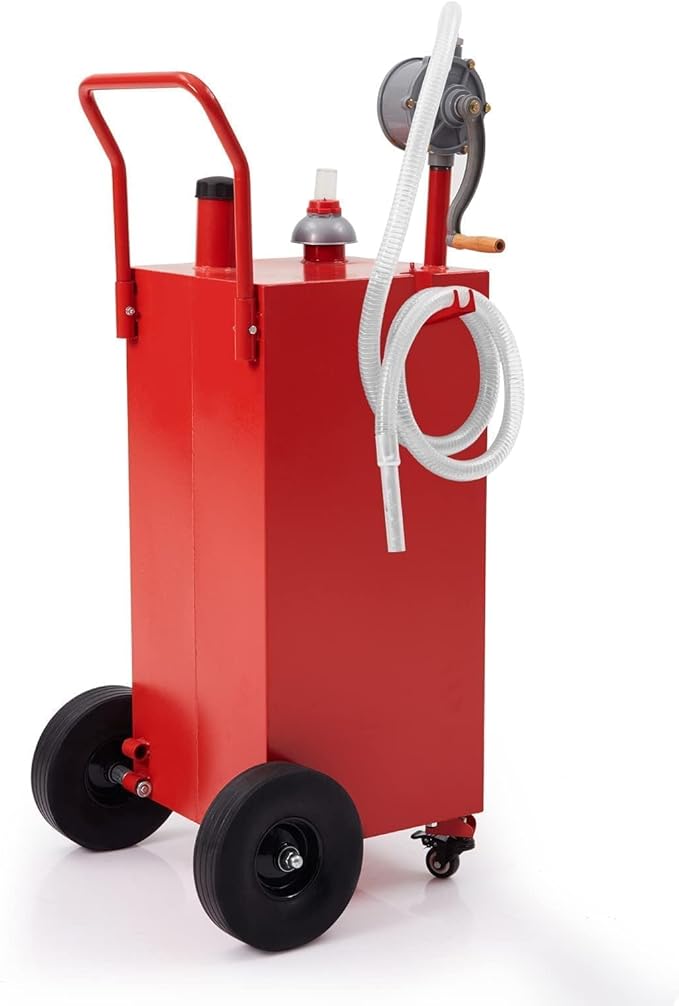 40 Gallon Fuel Caddy with Wheels - Heavy Duty Steel Gas Can with Hand Pump - Portable Fuel Transfer Tank for Gasoline, Diesel, Kerosene - Wide Mouth Design for Construction, Farm, ATV, Generator