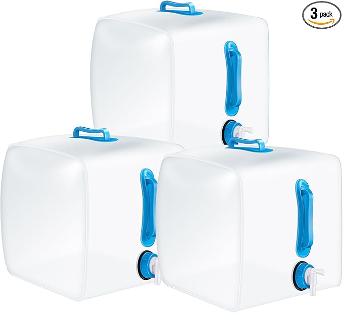 3 Pack Collapsible Water Container with Spigot, Foldable Camping Water Container Portable Camping Storage Carrier Jug for Outdoors Hiking Emergency Kit Backpack(Blue,5.3 Gallon)
