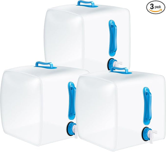 3 Pack Collapsible Water Container with Spigot, Foldable Camping Water Container Portable Camping Storage Carrier Jug for Outdoors Hiking Emergency Kit Backpack(Blue,5.3 Gallon)