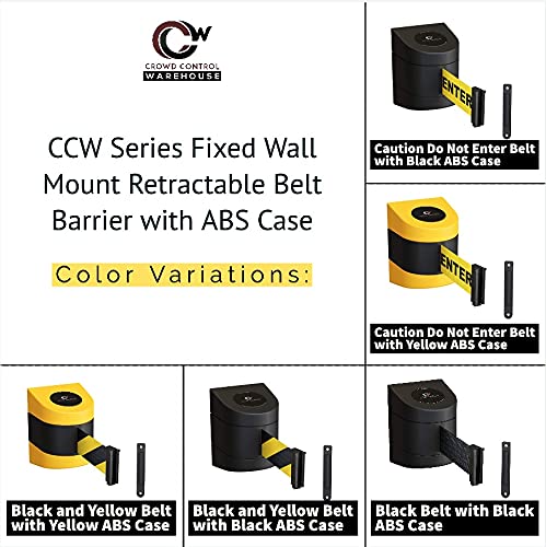 Crowd Control Warehouse - CCW Series WMB-230 Fixed Wall Mount Retractable Belt Barrier - 30 Foot, Authorized Access Only Belt with Black ABS Case, Crowd Control Barriers