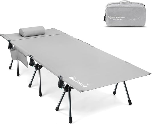Gonex 31.5" Extra Wide Camping Cot with Leg Extenders 2 in 1 Portable Folding Cot for Adults Height Adjustable Supports 350lbs Sleeping Bed for Backpacking Travel Beach Home (Grey)