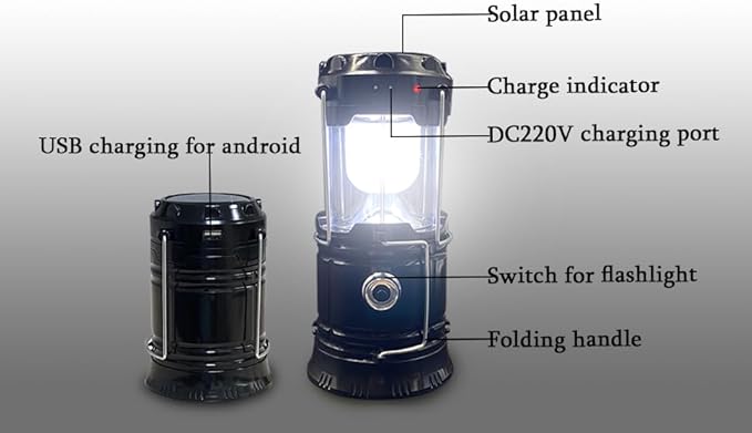 Collapsible Portable LED Camping Lantern Lightweight Waterproof Solar USB Rechargeable LED Flashlight Survival Kits for Indoor Outdoor Home Emergency Light Power Outages 4-Pack