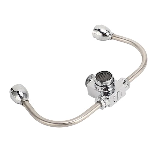 Faucet Mounted Eyewash Station, Emergency Eye Wash Unit with Double Nozzles, 360 Degree Rotatable Stainless Steel Eyewash for Laboratory Factory Office Sink, Includes Protection Co