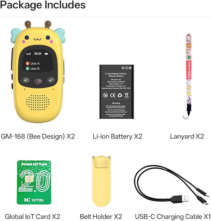 CBCBTWO GM-168 Bee 4G LTE PoC Walkie Talkies, Long Range Push-to-Talk Two Way Radio, No Monthly Fee, 1st Year SIM Included for Couples Parents Family Outdoor Use