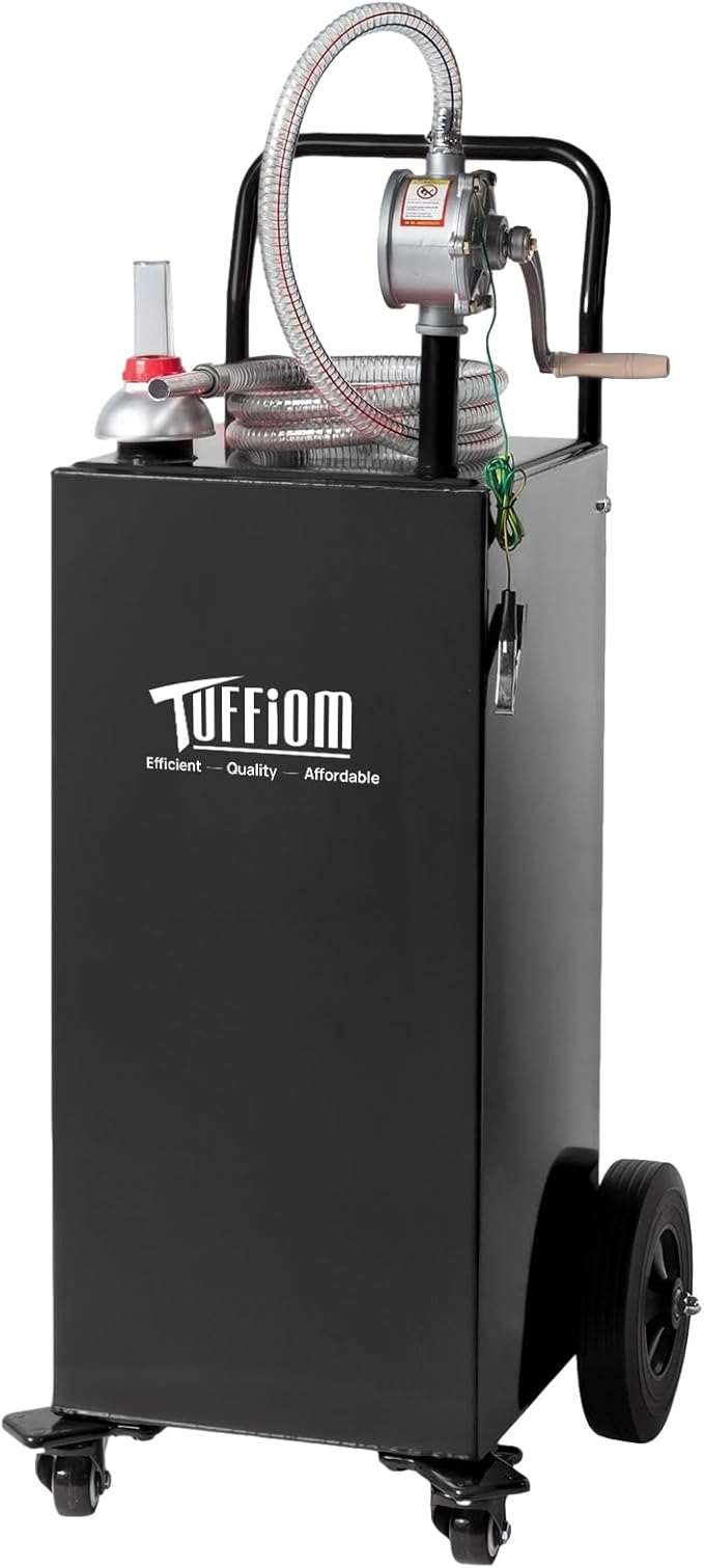 TUFFIOM 30 Gallon Portable Gas Caddy w/Swivel Wheels,Fuel Storage Tank, Gasoline Diesel Can with Fuel Transfer Rotary Hand Siphon Pump for Automobile ATV Car Mower Tractor Boat Motorcycle