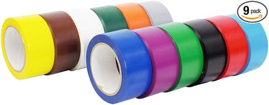 WOD VTCP366 Rainbow Pinstriping Dance Floor Vinyl Tape, 2 inch x 36 yds. (Pack of 9) Marking Tape for School Gym, Warehouse, Parking Spaces and More