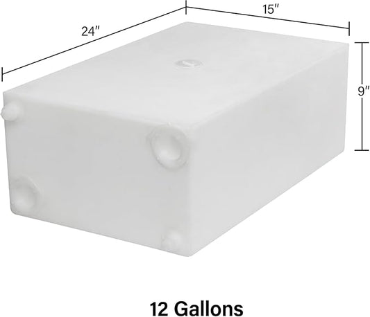 12 Gallon RV Fresh Water Tank, Potable Water Storage Tank for Drinking, Cooking, Cleaning, and Showering, Use in Campers, Trailers, Motorhomes, and RVs, Cube Shape, 24" x 15" x 9" (WT-5544)