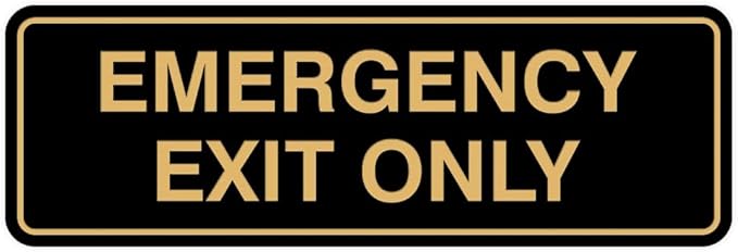 Signs ByLITA Standard Emergency Exit Only Sign - Easy Installation | Durable Wall or Door Sign (Black/Gold) - Small 2 Pack