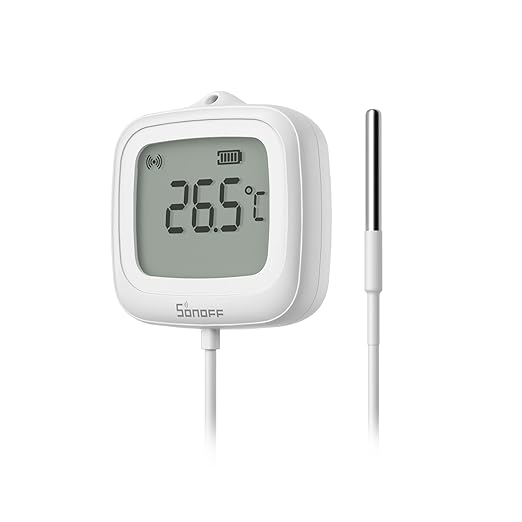 SONOFF SNZB-02LD Zigbee Waterproof Temperature Sensor with 1.5M Stainless Steel Probe, LCD Display, -40~115°C Range, APP Monitoring, Magnetic Mount, Works with Zigbee Hub