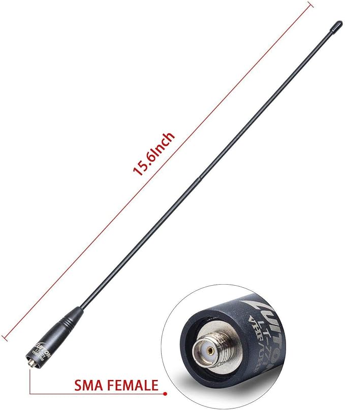 Radio Antenna for BaoFeng UV-5R/888S Long Range Walkie Talkie Antenna 15.6-Inch Whip VHF/UHF (144/430Mhz) Antenna SMA-Female(2 Pack)