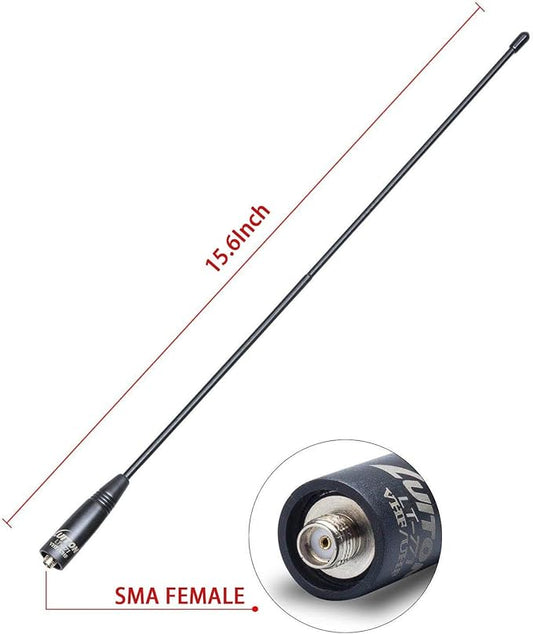 Radio Antenna for BaoFeng UV-5R/888S Long Range Walkie Talkie Antenna 15.6-Inch Whip VHF/UHF (144/430Mhz) Antenna SMA-Female(2 Pack)