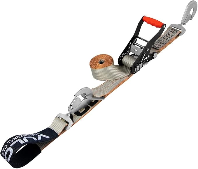 VULCAN Axle Tie Down Combo Strap with Snap Hook Ratchet - 2 Inch x 114 Inch - 4 Pack - Silver Series - 3,300 Pound Safe Working Load
