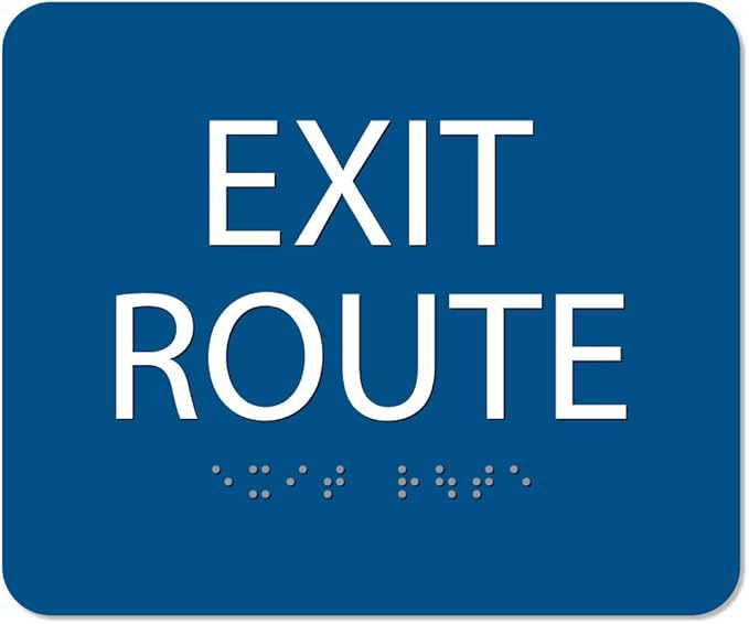 ALPHA DOG ADA SIGNS - Exit Route Sign with Braille for Your Business, 5x6 Inch, ADA Compliant, Indoor or Outdoor, Easy Installation, Made in the USA, Blue