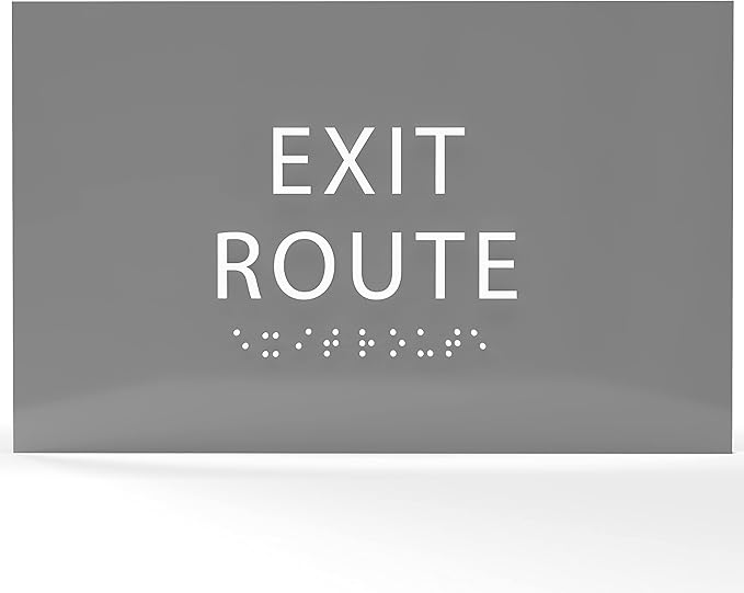 6" X4" Exit Route Sign- Tactile Graphics Grade 2 Braille Text | Modern Utility Wall Mount ADA Compliant Plastic Signs For Schools, Offices, Businesses, Apartments & Restaurants