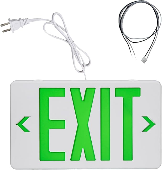 TANLUX Green Corded Exit Sign with 1.0 Meter Plug in Cord, Plug in Exit Sign with Battery Backup Lights for Business, Commerical Emergency Lighting, UL Listed, AC 120/277V, Double Face