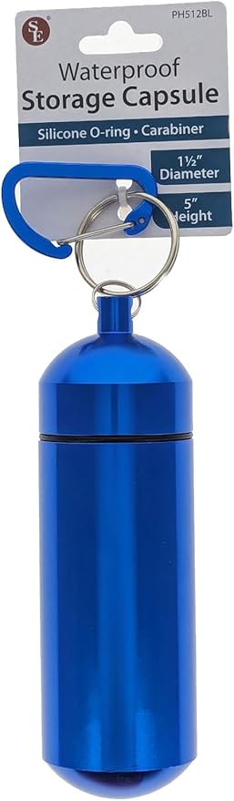 SE 5-Inch Large Waterproof Aluminum Storage Container + Carabiner - Outdoor Survival Gear -PH512