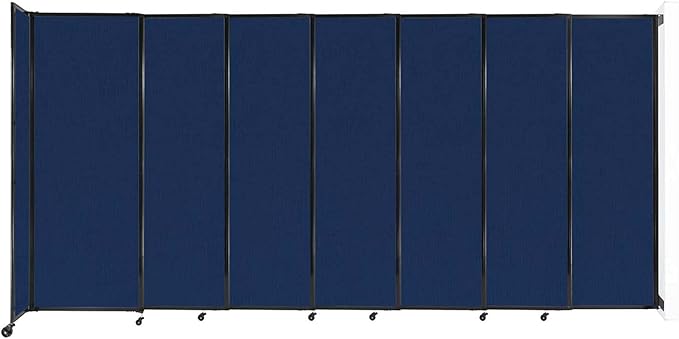 Wall-Mounted Sliding StraightWall Room Divider | Adjustable Widths | Locking Wheels | Room Separator | Up to 15'6" Wide x 7'6" Tall Navy Blue Fabric Panels