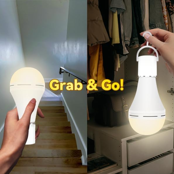 Neporal LITE PRO Rechargeable Light Bulbs, 2600mAh Large Battery Backup Light Bulbs, Perfect As Emergency Lights for Home, Hurricane Prepareness Item, E26/E27