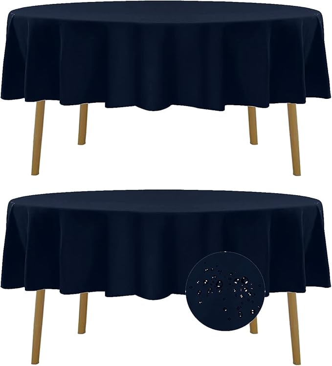Fokitut 2 Pack Waterproof Round Tablecloth, 70 Inch, Stain Resistant and Wrinkle Polyester Table Cloth, Fabric Table Cover for Kitchen Dining, Wedding, Party, Holiday Dinner-Navy