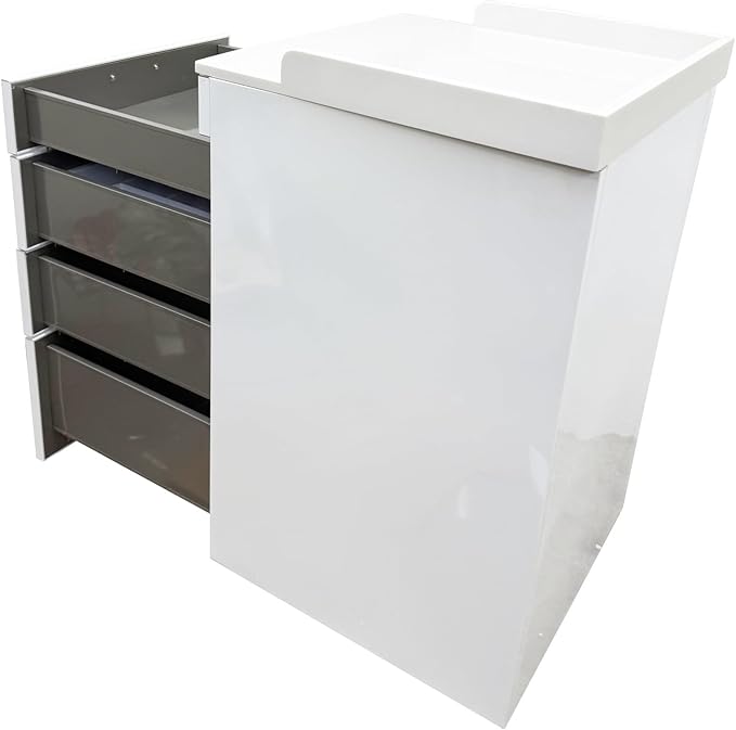 4 Drawer Dental Assistant's Mobile Cabinet Stainless Steel Office File Storage Cart Moving Side Cabinet Mobile Utility Storage Cart with 2 Trays for Dental Medical Office White and Green