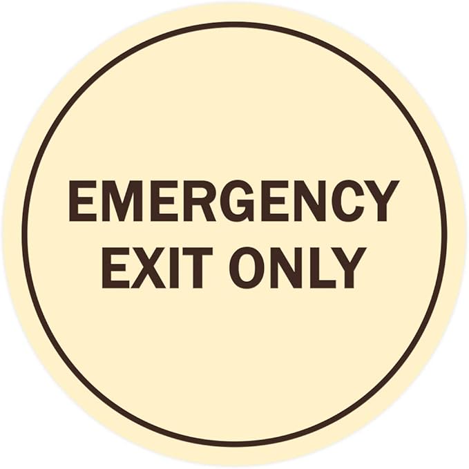 Signs ByLITA Circle Emergency Exit Only Sign (Ivory/Dark Brown) - Medium 1 Pack