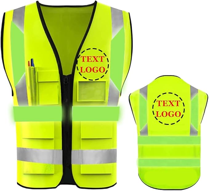 YOWESHOP High Reflective Visibility Safety Vest Custom Your Logo Safety Workwear with Reflective Strips and Front Zipper