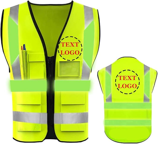 YOWESHOP High Reflective Visibility Safety Vest Custom Your Logo Safety Workwear with Reflective Strips and Front Zipper
