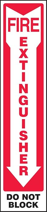 AccuformNMC MFXG580VP Plastic Safety Sign, "FIRE Extinguisher DO NOT Block (Arrow)", 18" Length x 4" Width x 0.055" Thickness, Red/Black on White, American Made Safety Tags, Signs, and Labels