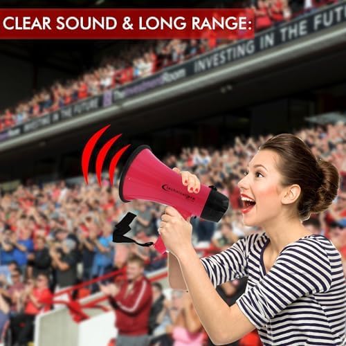 Technical Pro 20 Watts Lightweight Portable 300M Range Megaphone Bullhorn with Strap, Siren, and Volume Control, Good for Trainers, Soccer, Football, Baseball, Coaches