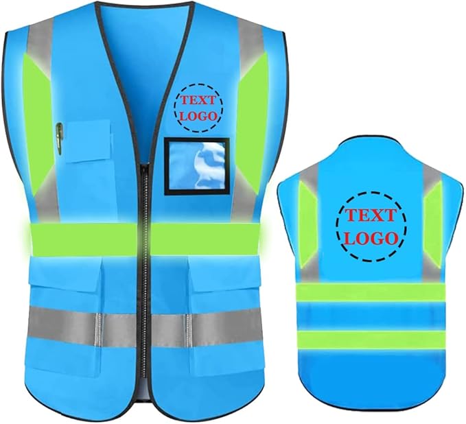 YOWESHOP High Reflective Visibility Safety Vest Custom Your Logo Safety Workwear with Reflective Strips and Front Zipper