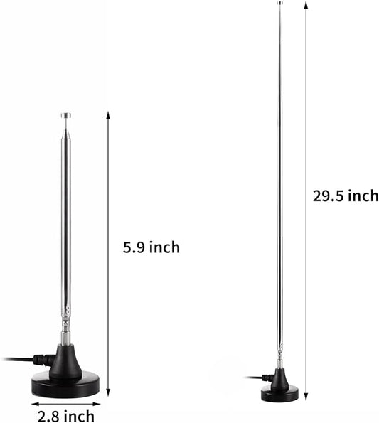 75 Ohm 300 Ohm Magnetic Base FM Radio Telecopic Antenna with 10ft Coaxial Cable for Stereo Receiver Digital HD Radios and Home Theater System