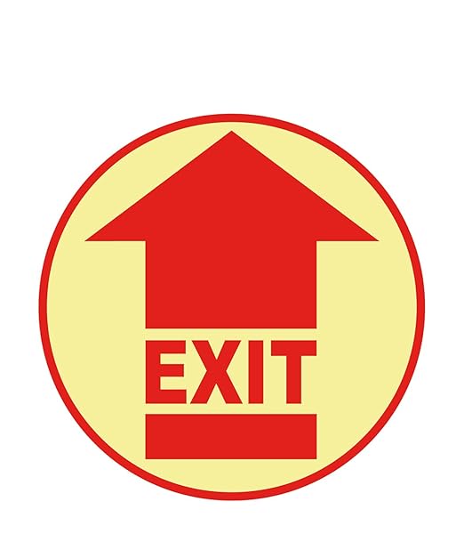 Stranco Non-Slip Glow in the Dark Floor Sign "EXIT" 17” Red on White | Permanent Acrylic Adhesive, Pebble-Textured Laminate, Durable 20 mil Construction, Slip-Resistant Safety Label